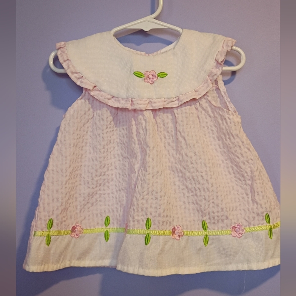 Vintage Y2K Baby Girl Pink Baby Paris Floral Dress 12 Months